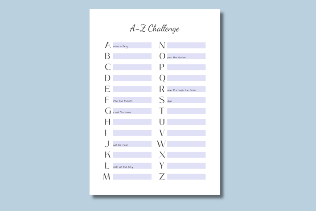 A-Z Challenge Printable A-Z book challenge template.