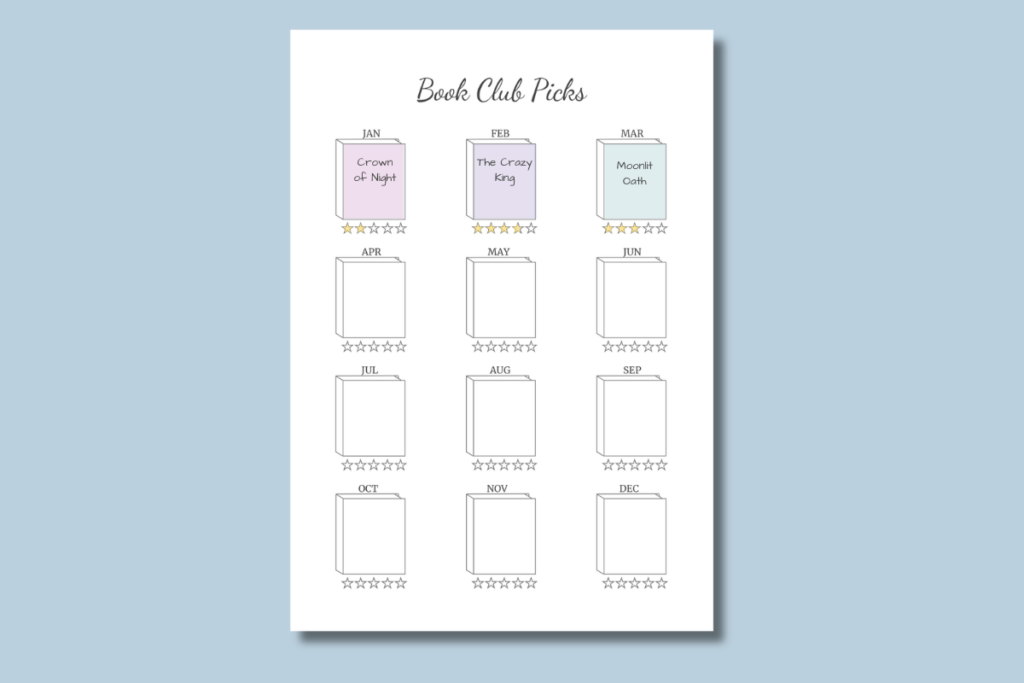 Book Club Picks Template Printable book club picks tracker.