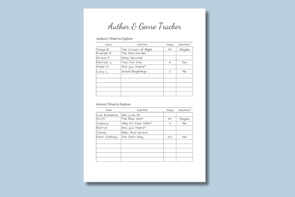 Authors and Genre Tracker Template Printable author and genre tracker.