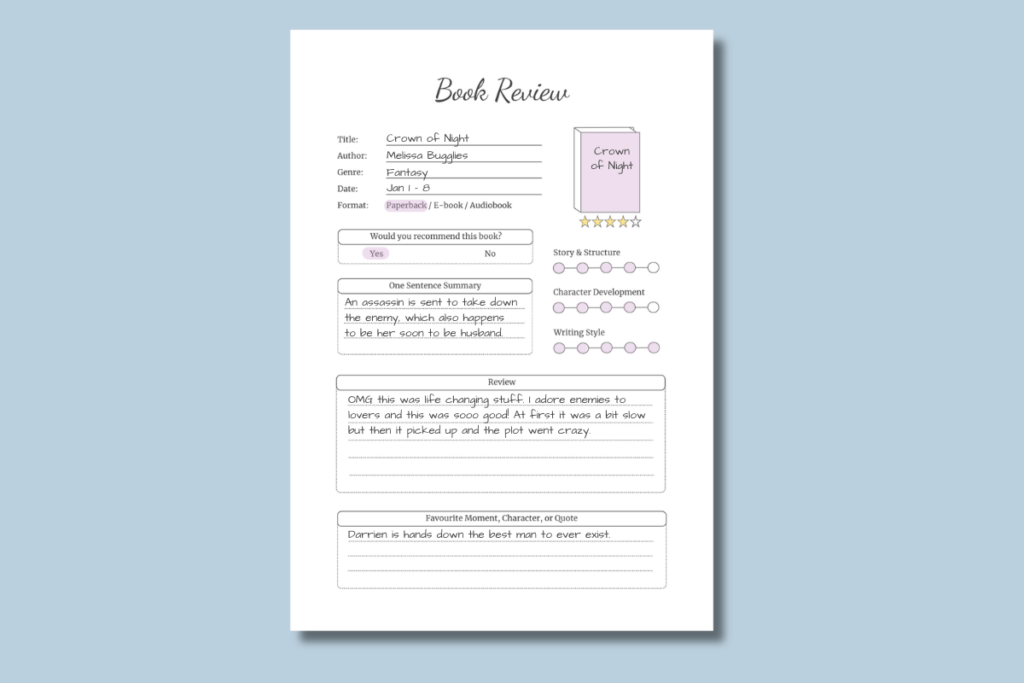 Long Book Review Printable long book review template.