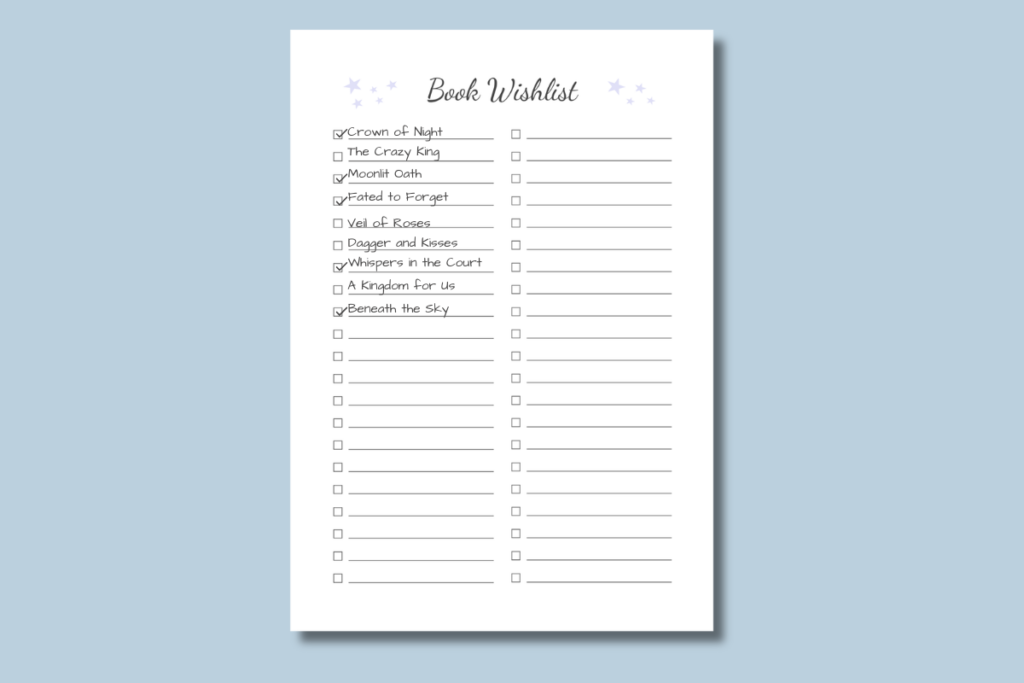 Book Wishlist Template Printable book wishlist.