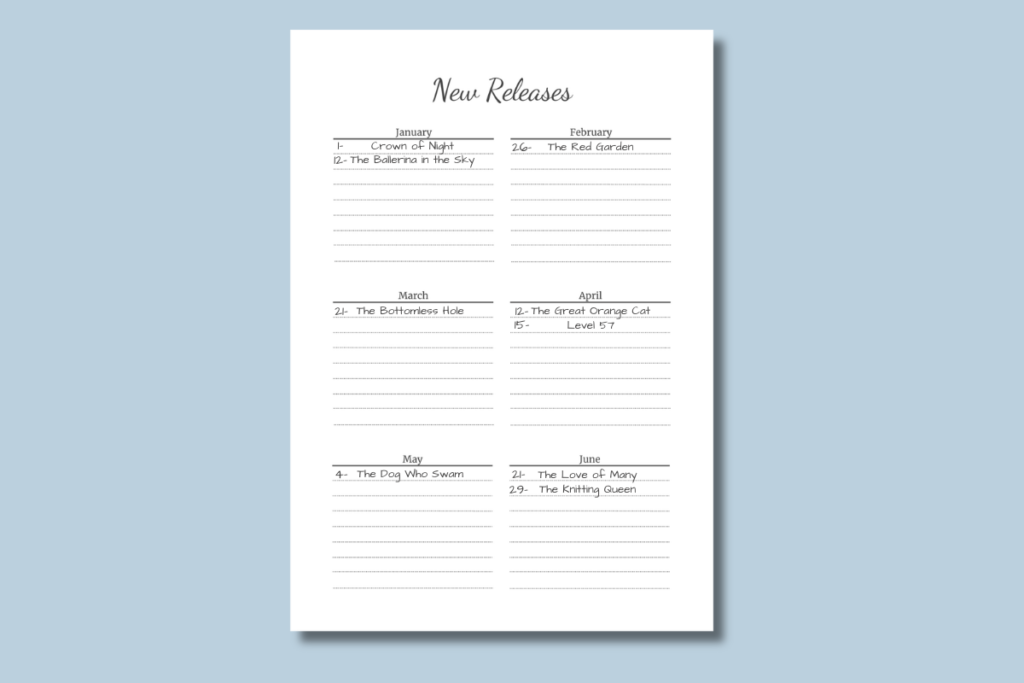New Releases Template Printable new releases template.