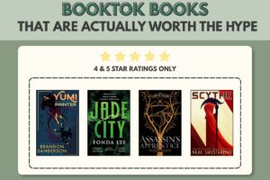 A graphic that reads "Booktok books that are actually worth it" and displays 4 book recommendations.