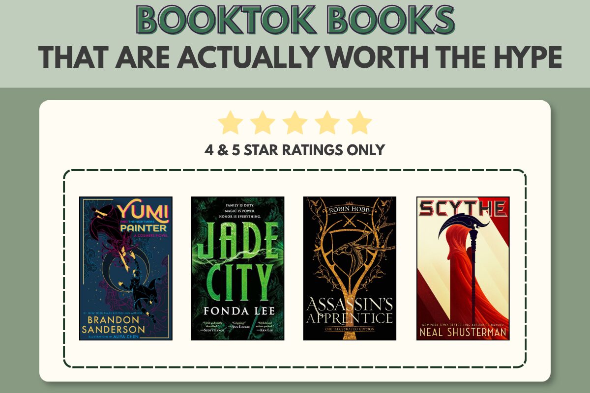 A graphic that reads "Booktok books that are actually worth it" and displays 4 book recommendations.