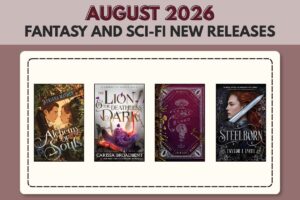 August 2026 fantasy and sci-fi new releases with four book covers.